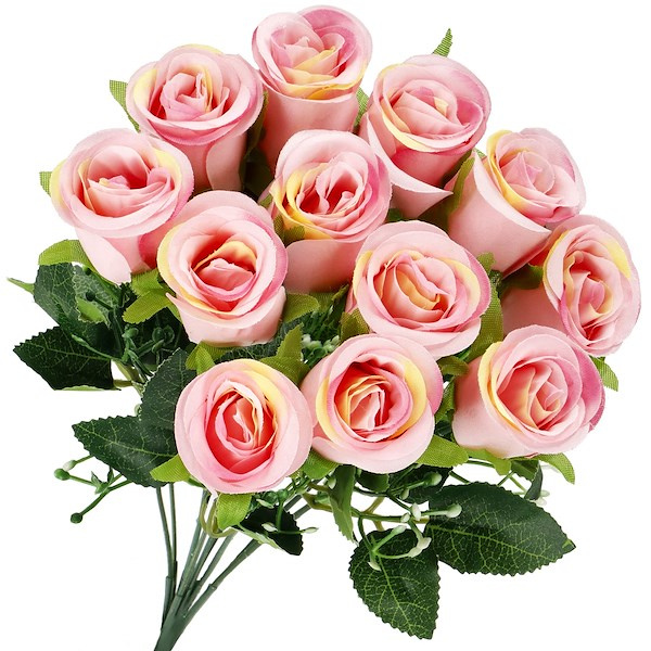 Bukiet 12 różowych kwiatów sztuczne róże do wazonu