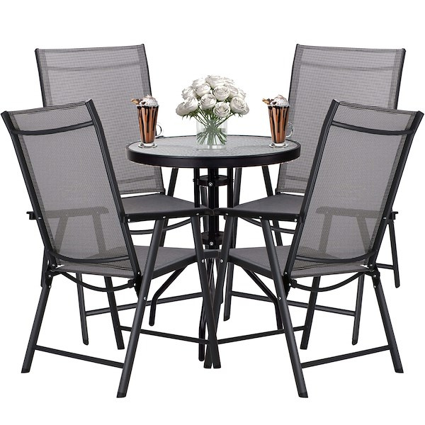 Zestaw mebli ogrodowych stół ze szkłem hartowanym, 4 krzesła komplet na taras szaro-czarny
