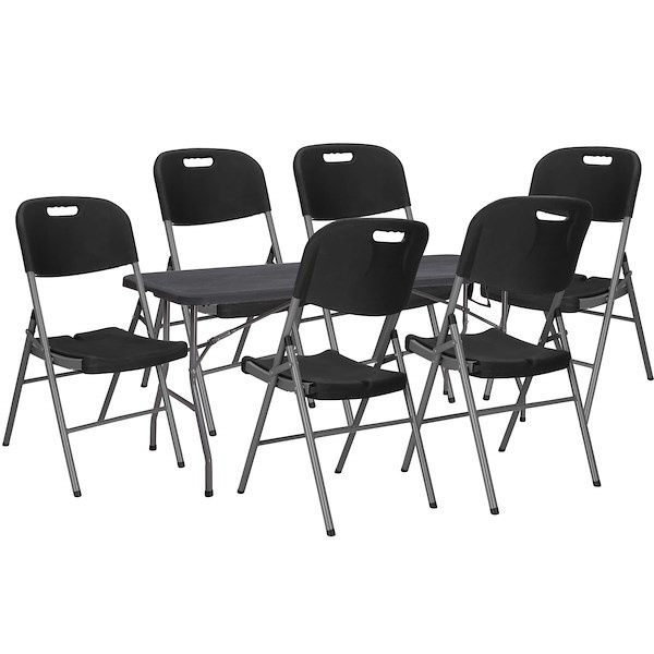 Zestaw cateringowy, stół 180 cm z 6 krzesłami składany na bankiet, zestaw turystyczny czarny