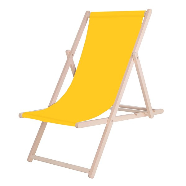Leżak plażowy składany, drewniany z żółtym materiałem
