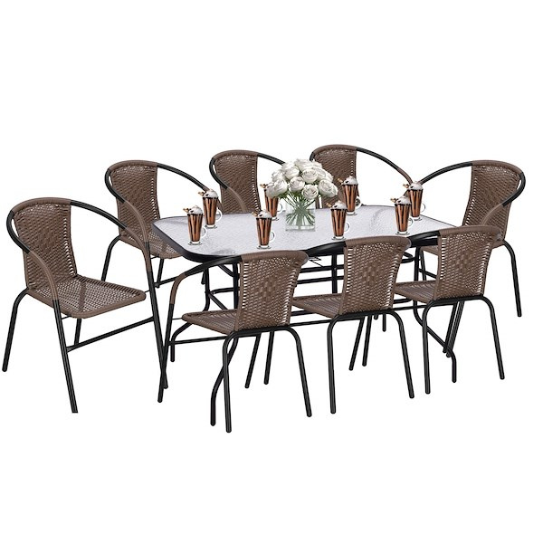 Zestaw mebli ogrodowych stół prostokątny i 8 krzeseł metalowych komplet czarno-brązowy