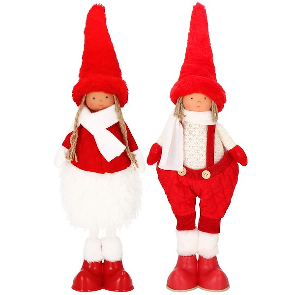 Para skrzatów laleczki 50 cm, świąteczny krasnal, figurki 2 szt. czerwone