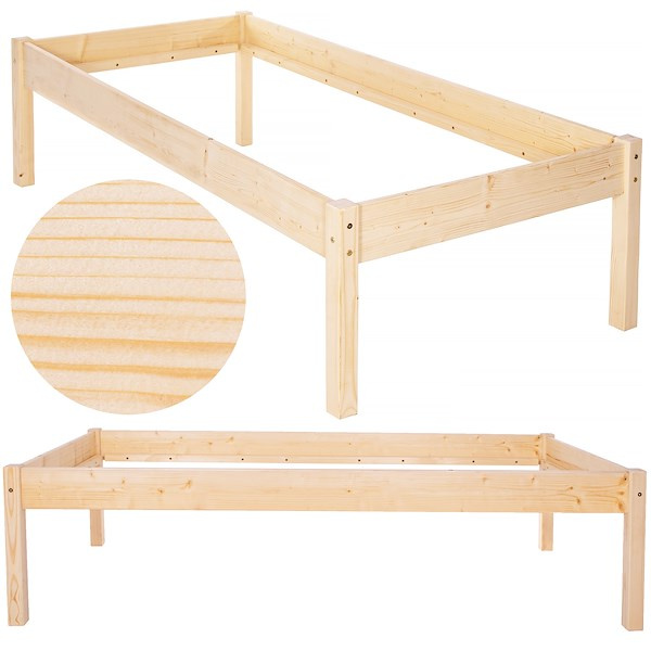 Łóżko drewniane jednoosobowe 200x90 cm wysokie dla seniora, drewno iglaste