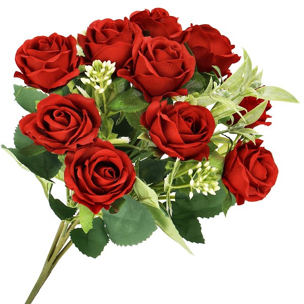 Bukiet sztucznych 10 róż wys. 30 cm czerwone kwiaty