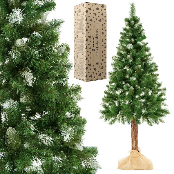 Sztuczna choinka na pniu 160 cm sosna diamentowa ośnieżona drzewko świąteczne