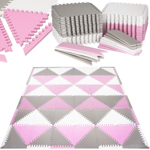 Mata piankowa trójkąty 186x186 cm różowe puzzle pianka EVA