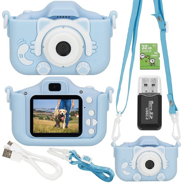 Aparat cyfrowy dla dzieci kamera full HD z kartą 32GB niebieski