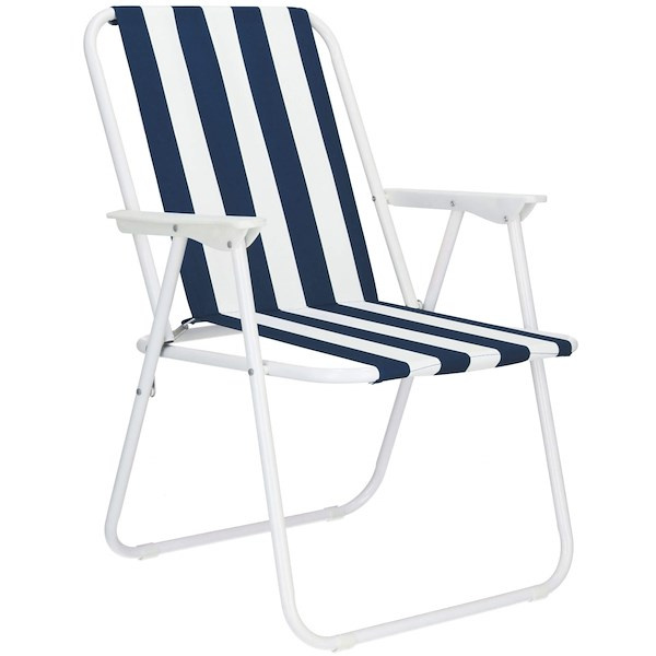 Krzesło składane turystyczne na plażę i do ogrodu niebieskie pasy