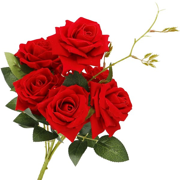 Bukiet sztucznych 6 róż czerwone kwiaty wys. 55 cm na ślub do wazonu