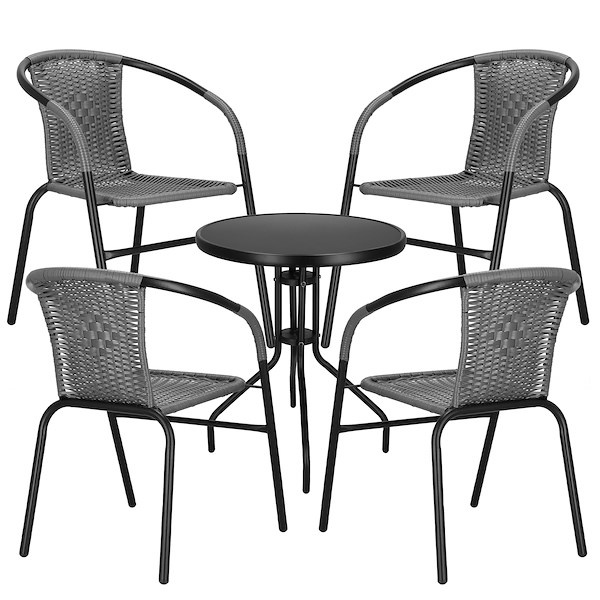 Zestaw mebli ogrodowych stół okrągły i 4 krzesła metalowe komplet ogrodowy czarno-szary