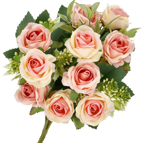 Sztuczny bukiet róż 10 kwiatów dekoracja roślinna różowa