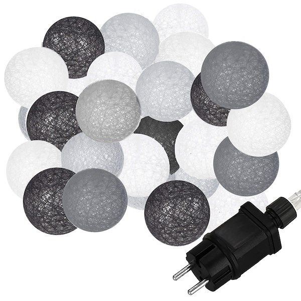 Cotton balls 30 kul lampki dekoracyjne 30 LED 30 kulki białe szare popielate czarne
