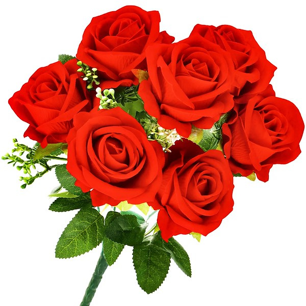 Bukiet 7 róż sztuczne kwiaty dekoracja wys. 37 cm czerwone