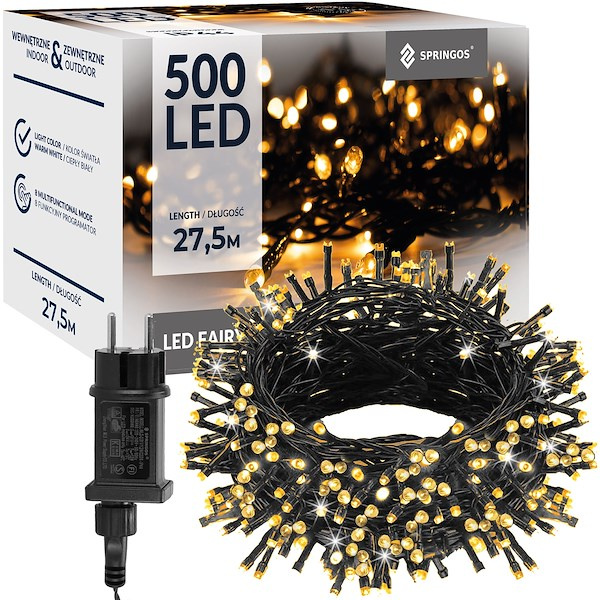 Lampki choinkowe 500 LED 25 m ciepły biały + flash zewnętrzne oświetlenie świąteczne