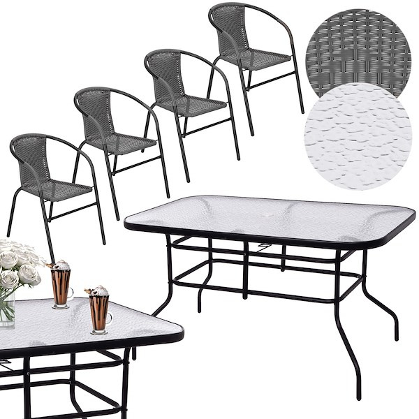 Komplet mebli ogrodowych stół 140 x 70 cm prostokątny i krzesła metalowe 4 szt. zestaw na balkon czarno-szary