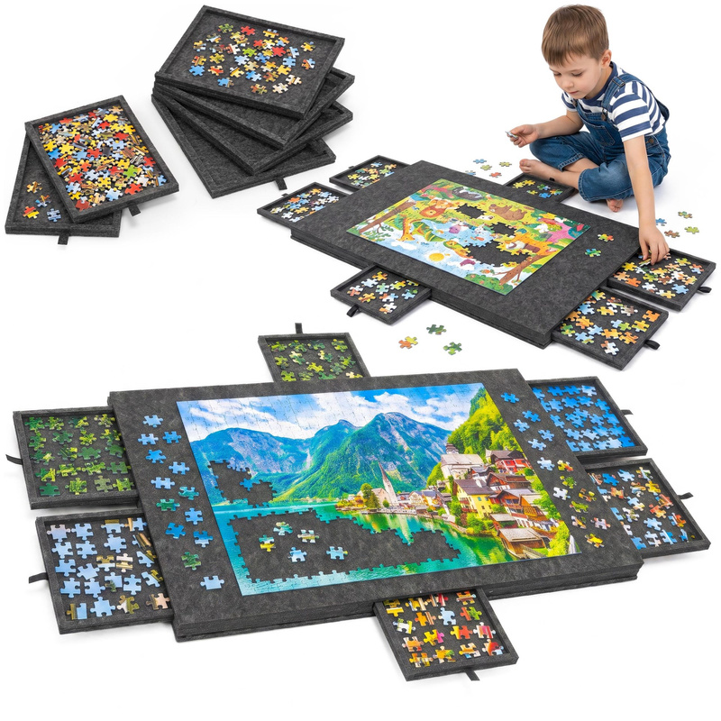 Tablica do układania puzzli do 1000 elem. podkładka filcowa mata, organizer z 6 szufladami