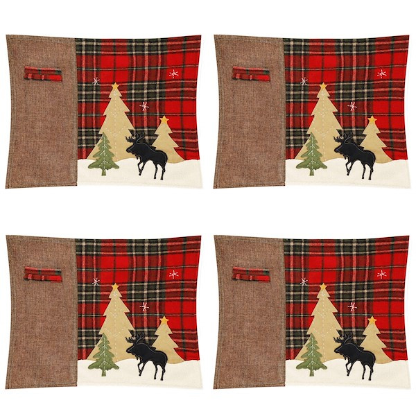 Podkładki świąteczne na stół 4 szt. 44x33cm mata z reniferem czerwona