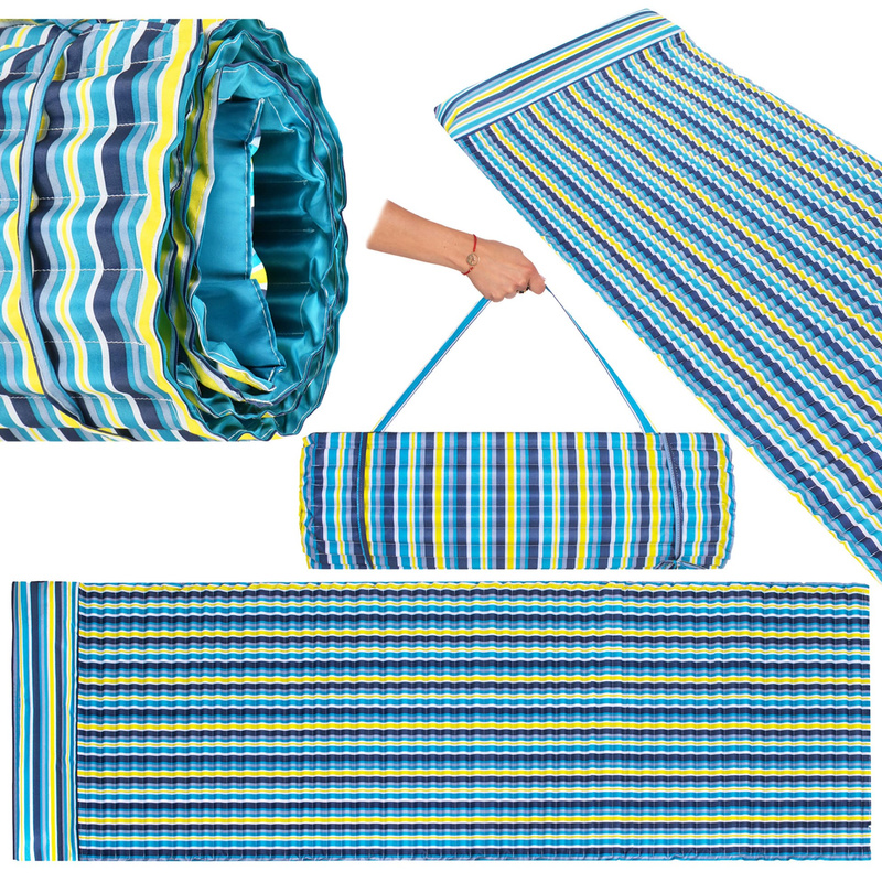 Mata na plażę z poduszką, piankowa 180x60 cm kolorowe pasy