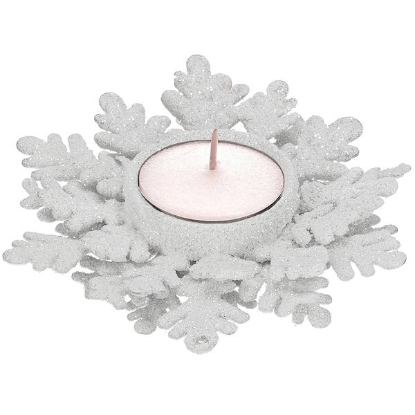 Świecznik świąteczny ozdobna śnieżynka brokatowa srebrna dekoracja na stół