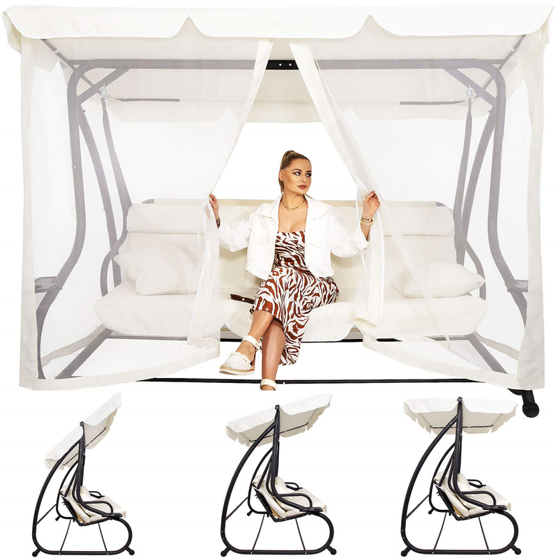 Huśtawka ogrodowa 4-osobowa z daszkiem kremowa