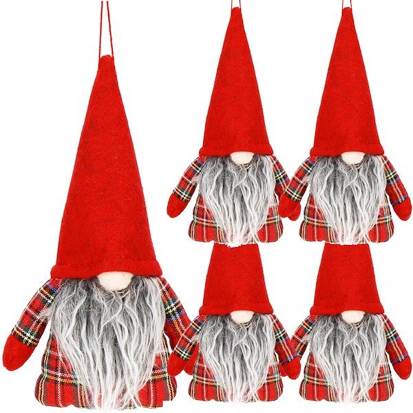 Skrzaty świąteczne 21 cm 5 szt. zawieszki choinkowe krasnale gnomy w kratkę