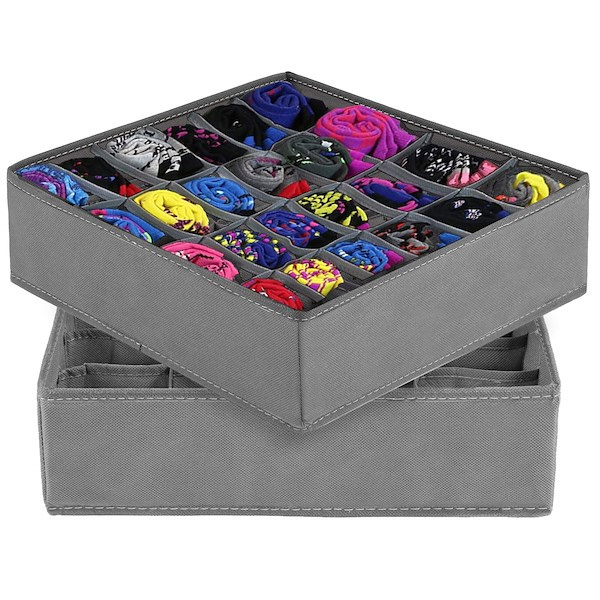 Organizer do szuflady na bieliznę zestaw 2 szt.  pudełka z 24 przegródkami szare