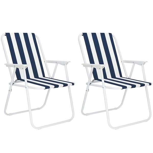 Krzesła składane turystyczne 2 szt. na plażę i do ogrodu granatowe pasy