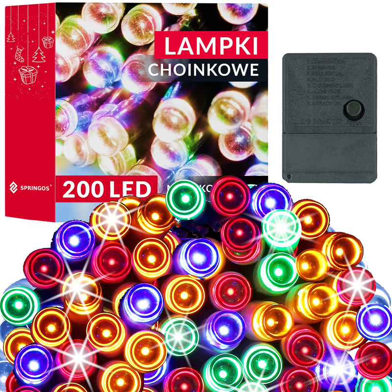 Lampki świąteczne 200 Led multikolor 15,5 m oświetlenie choinkowe