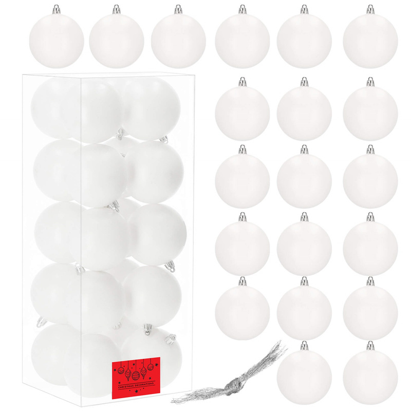 Bombki choinkowe 20 szt. białe 8 cm zestaw świąteczny