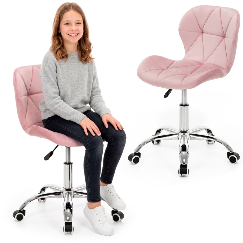 Krzesło obrotowe biurowe fotel na kółkach do komputera ergonomiczny regulowany różowy