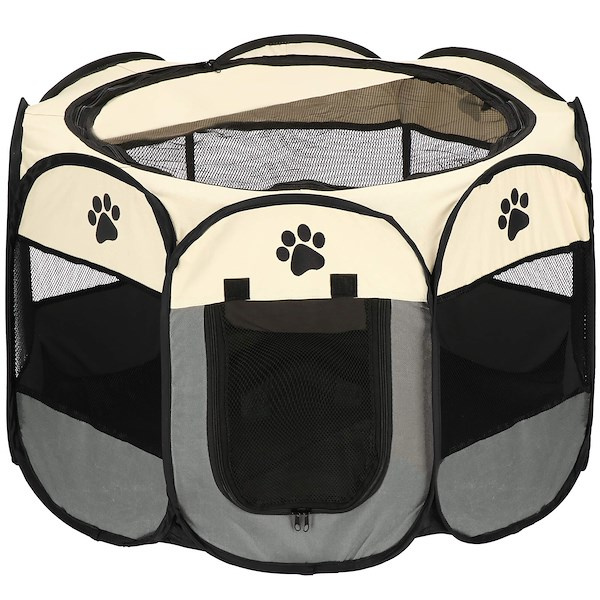 Kojec składany dla psa i kota 81 cm do domu beżowo-szary