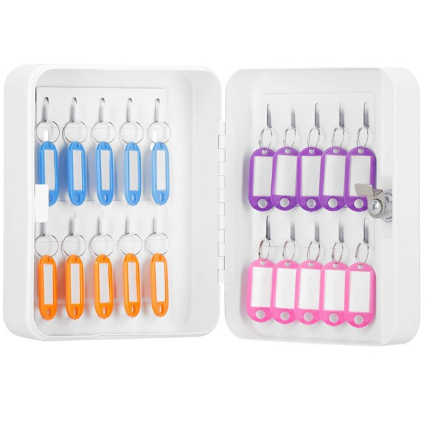 Skrzynka na klucze, metalowa 20 szt. zawieszek, kasetka, sejf biały