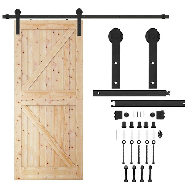 System drzwi przesuwnych 183 cm czarny zestaw z prowadnicą, barn door do 100 kg