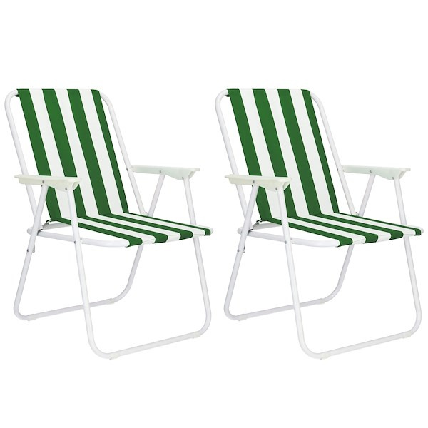 Krzesła składane turystyczne 2 szt. na plażę i do ogrodu zielone pasy