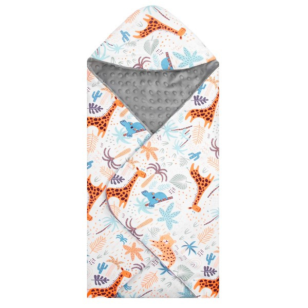 Otulacz dla niemowląt do fotelika, nosidełka, 77x77cm dwustronny kocyk z miejscem na pasy