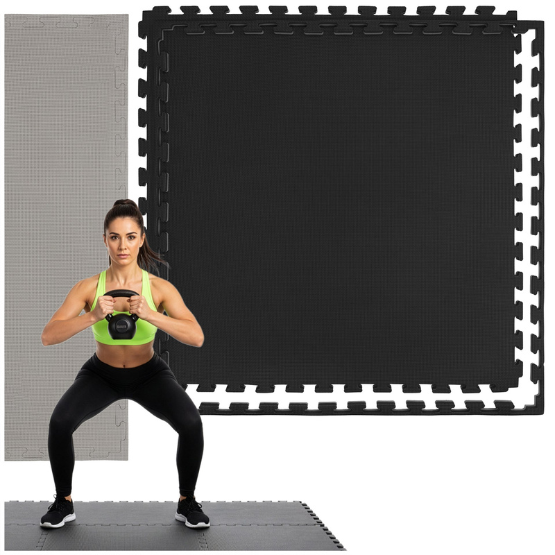 Mata ochronna do ćwiczeń pilates, treningu 100x100 cm puzzlowa z pianki EVA 2 cm grafitowo-szara