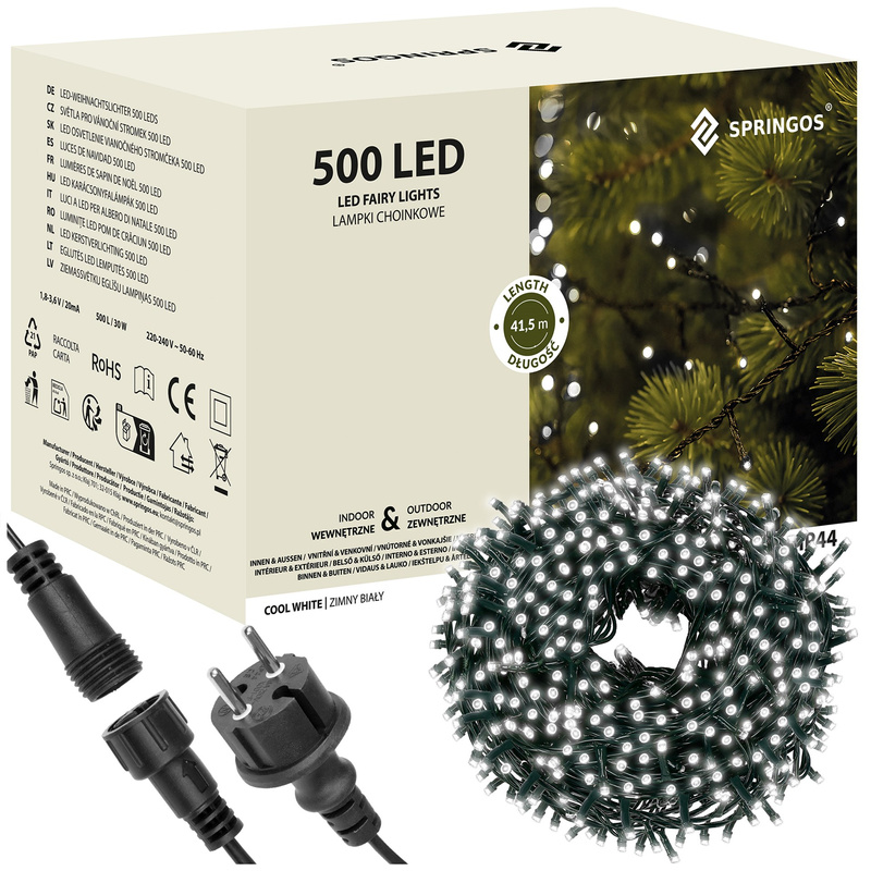 Lampki choinkowe 41,5 m zimny biały 500 led oświetlenie świąteczne IP44