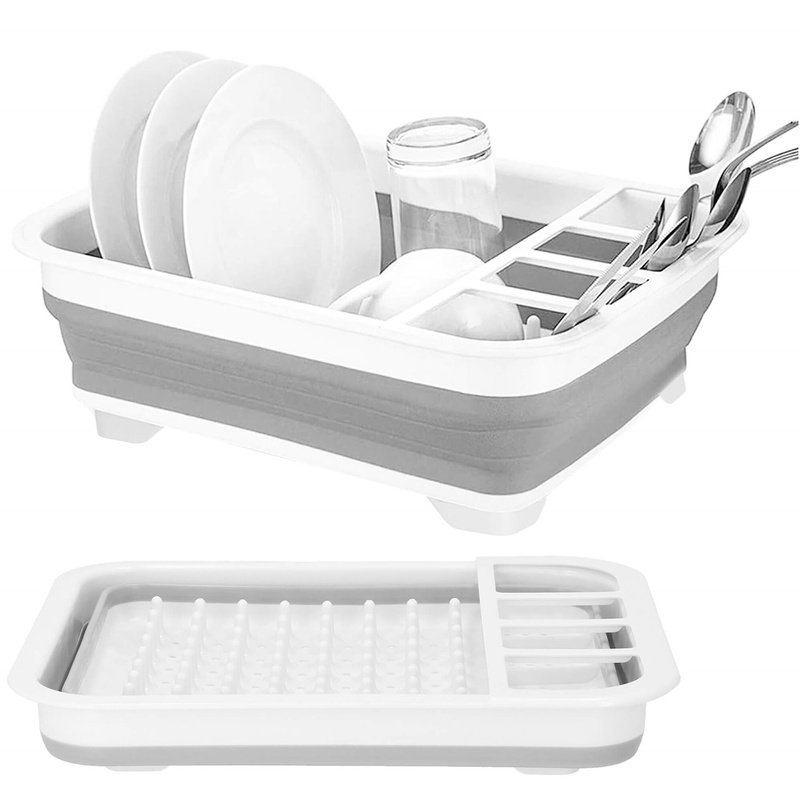 Ociekacz do naczyń i sztućców silikonowa suszarka składana szaro-biała