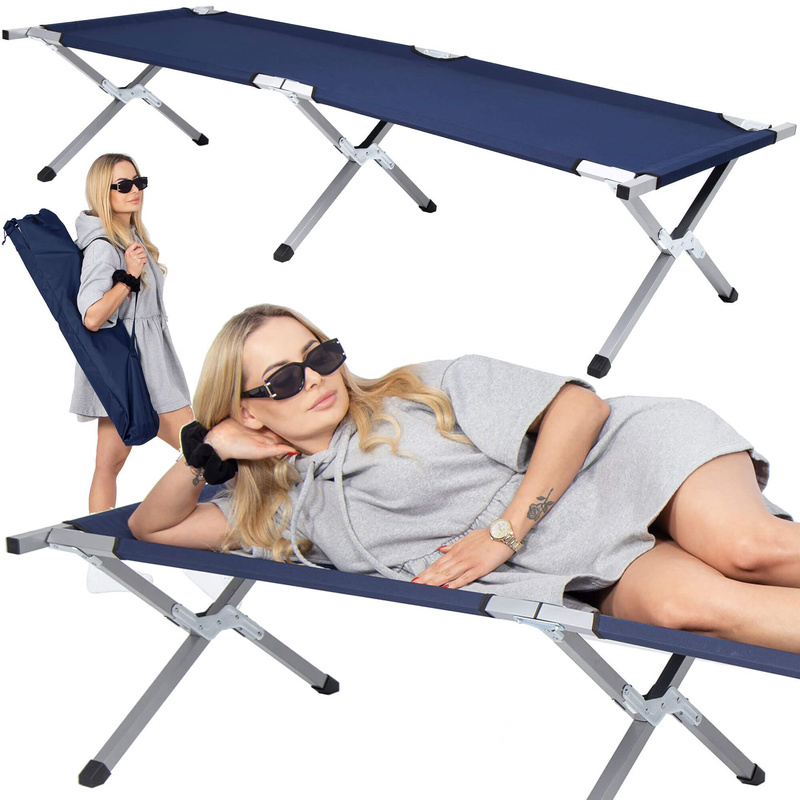 Łóżko polowe składane kanadyjka łóżko turystyczne na kemping granatowe