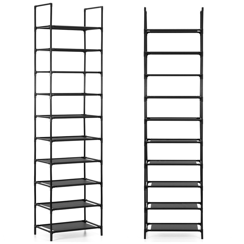 Regał na buty metalowy, 10 poziomów, szafka pionowa na obuwie 178 cm czarny