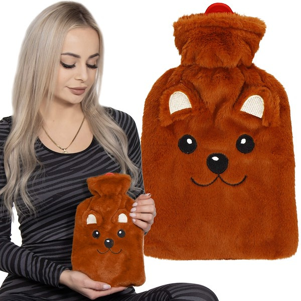 Termofor z osłoną duży ogrzewacz do rąk z futrzanym pokrowcem wzór niedźwiedź 1L