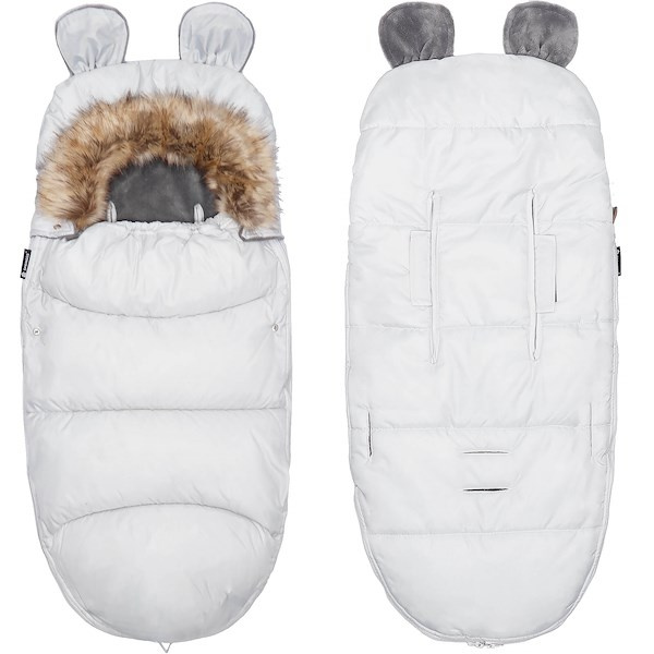 Śpiworek do wózka 4w1 z futerkiem, śpiwór do sanek i gondoli 96 cm szary