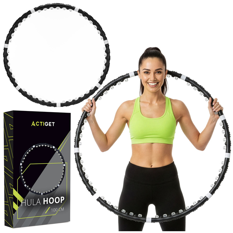 Hula hop fitness, składane 92 cm z wypustkami masującymi, czarne