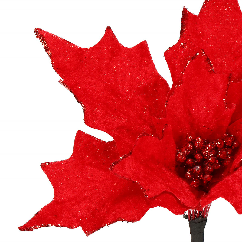 Poinsecja sztuczny kwiat, gwiazda betlejemska czerwona z brokatem
