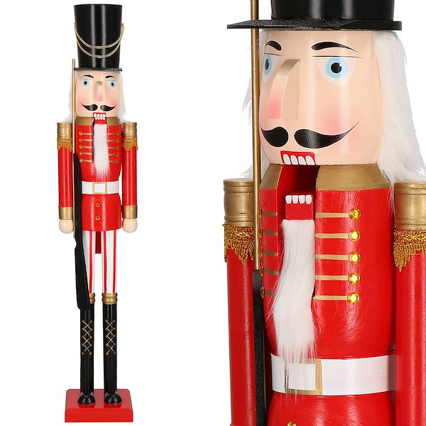 Dziadek do orzechów 120 cm ze strzelbą XXL, ozdoba świąteczna, figurka drewniany żołnierzyk czerwono-czarny