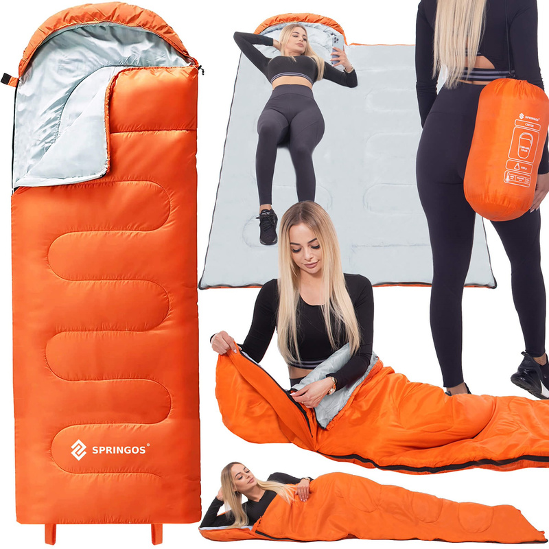 Śpiwór turystyczny mumia 205x73 cm 2w1 lekki śpiwór kempingowy pomarańczowy