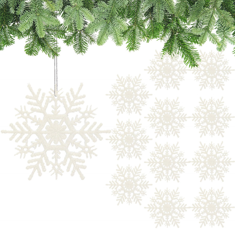 Zawieszki śnieżynki 12 szt. ozdoby choinkowe 10 cm biały brokat