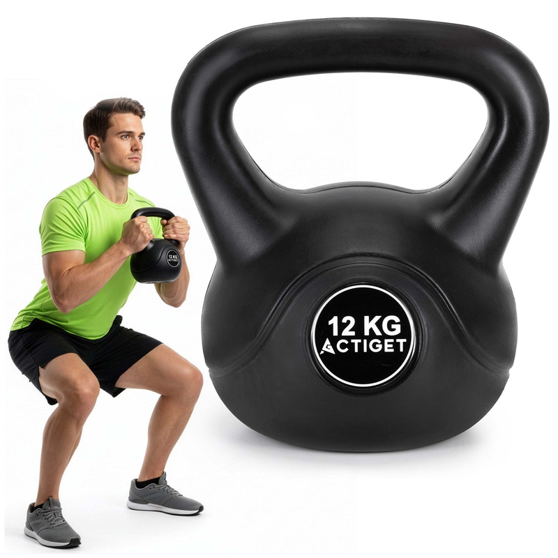 Kettlebell do ćwiczeń 12 kg hantla, odważnik treningowy ABS kula czarna