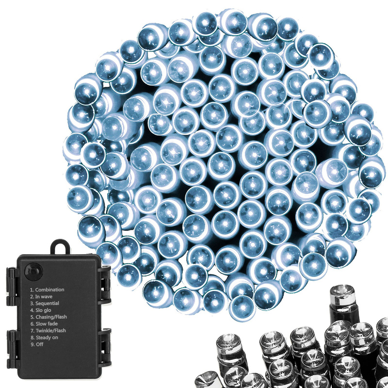 Lampki choinkowe 100 LED na baterię zimny biały z programatorem