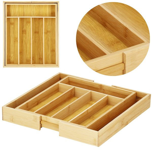 Pojemnik na sztućce, organizer do szuflady bambusowy rozsuwany